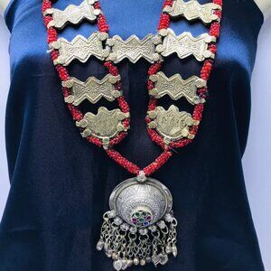 Vintage Turkmen Beaded Necklace: Tribal Pendant, Kuchi Boho Jewelry